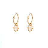 Boucles d'Oreilles Créoles Lisse Or 18 carats avec Pendentif en Pierre
