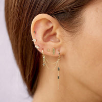 Boucle d'oreille Diamant Noir Emeraude Or 9 carats