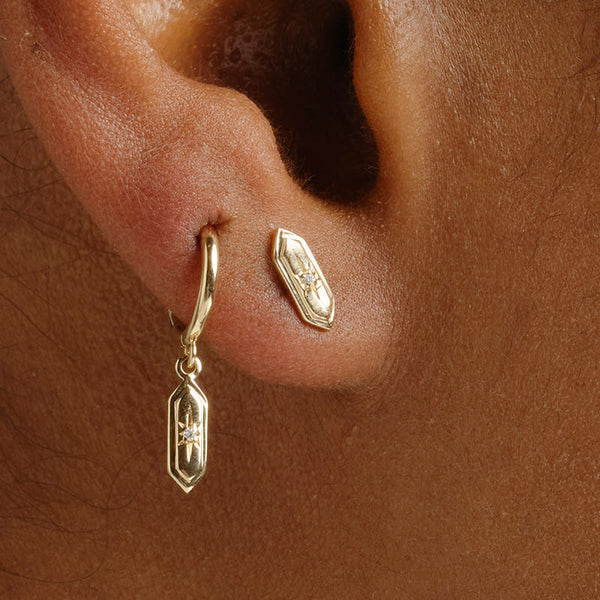 Boucle d'oreille géométrique Diamant or 9 Carats
